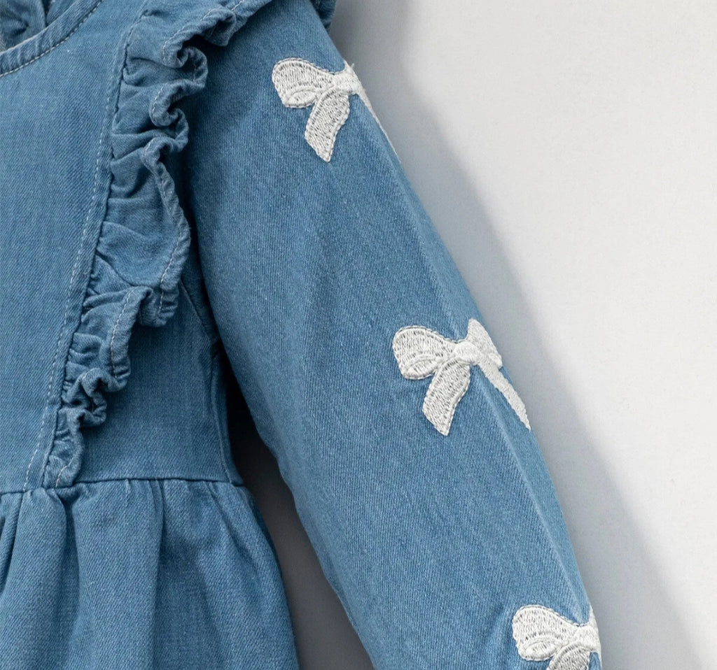 KIZ ÇOCUK 1-4 YAŞ NAKIŞLI TOKALI KOT ELBİSE