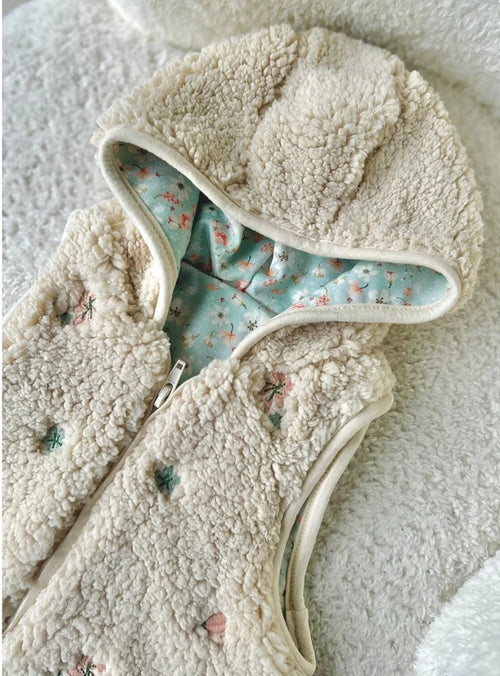 9-36 Ay Fermuarlı Teddy Kumaş Kapüşonlu Kız bebek Yelek.