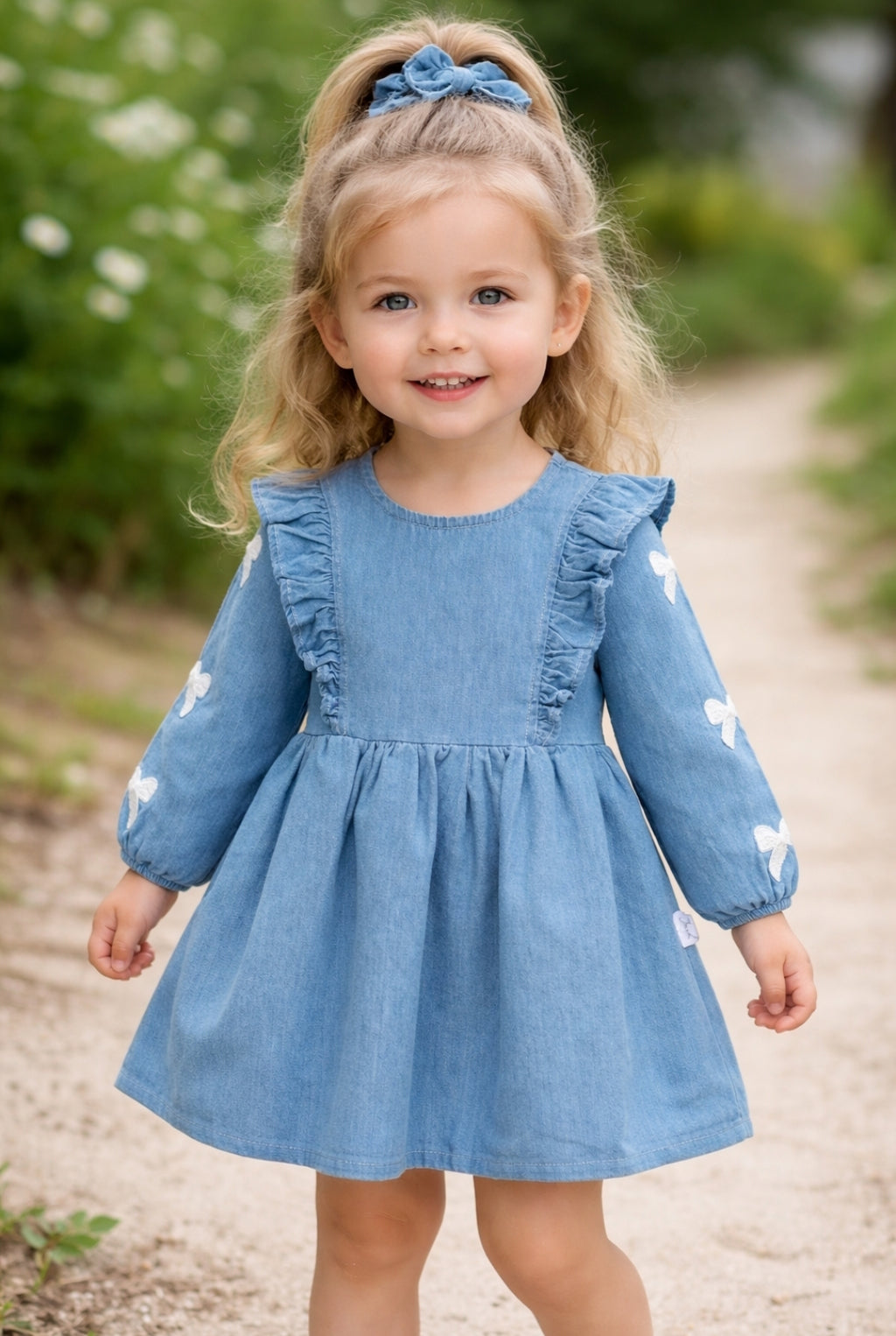 KIZ ÇOCUK 1-4 YAŞ NAKIŞLI TOKALI KOT ELBİSE