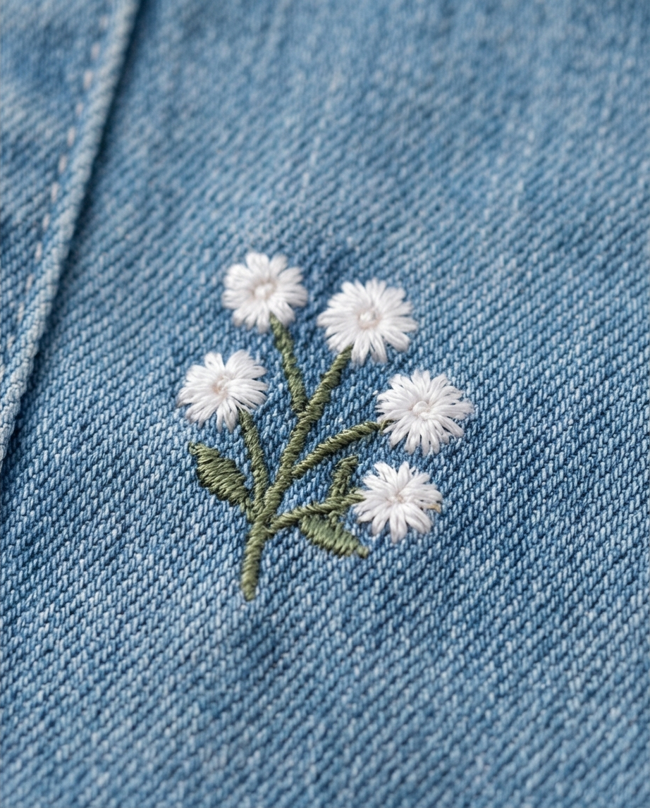 Çiçek Nakışlı Kot Jile