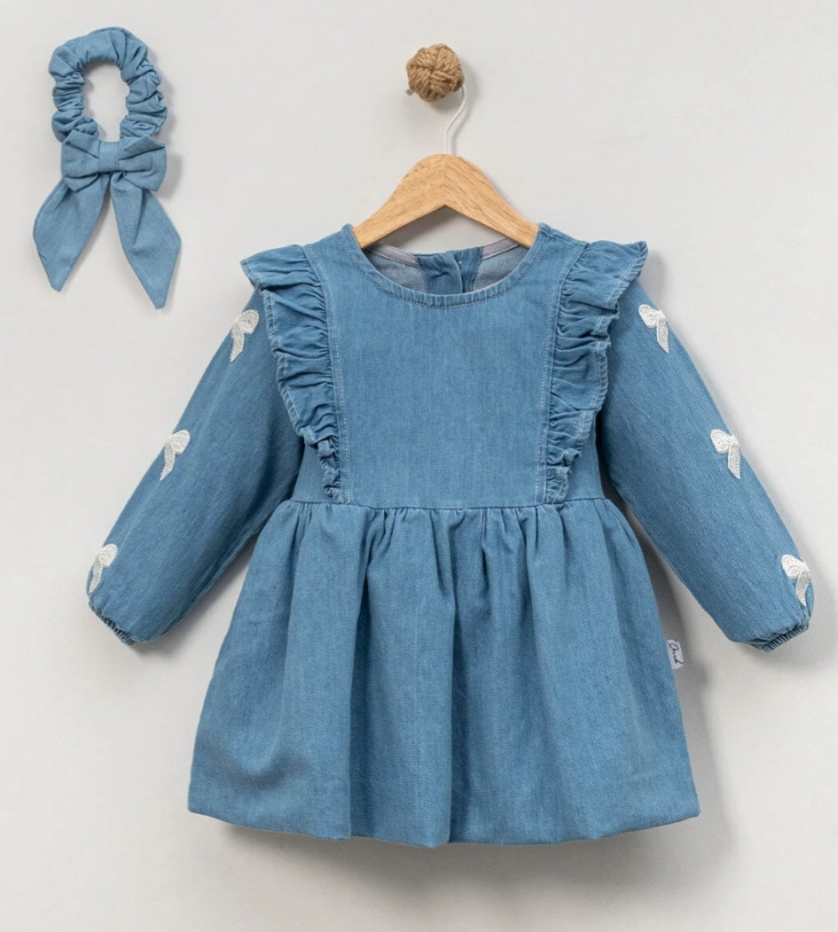 KIZ ÇOCUK 1-4 YAŞ NAKIŞLI TOKALI KOT ELBİSE