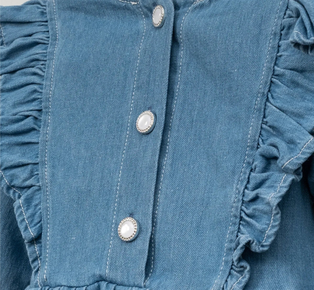 KIZ ÇOCUK 1-4 YAŞ NAKIŞLI TOKALI KOT ELBİSE